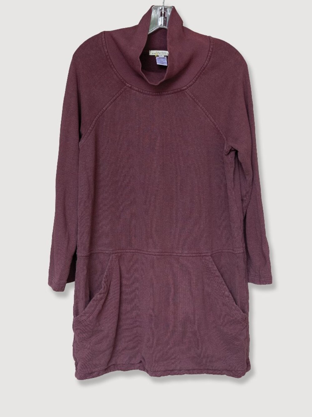 Prairie Underground Wine Tunic Dress Burgundy High Neck Long Sleeve Cotton Hemp